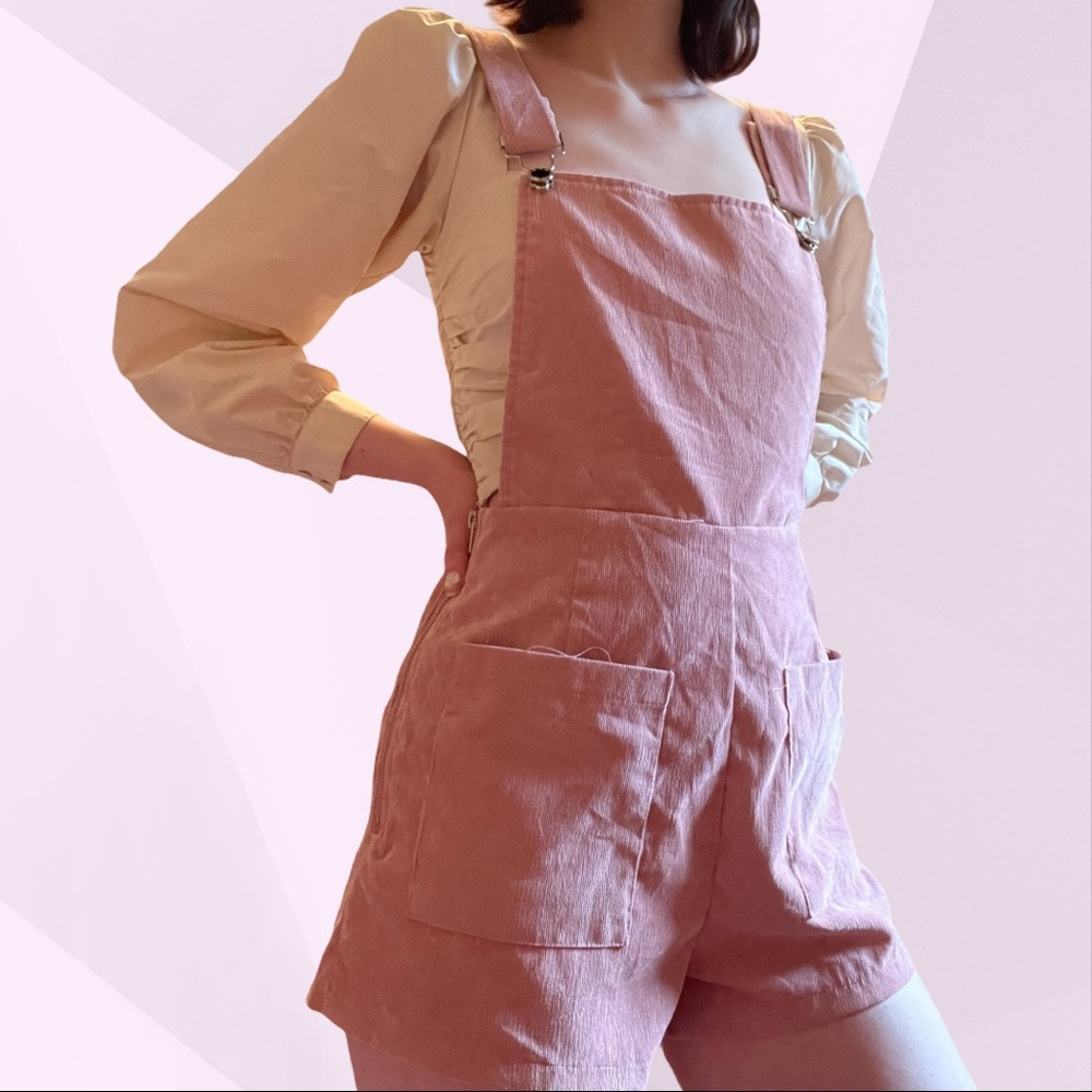 Pink Corduroy Overall Shorts